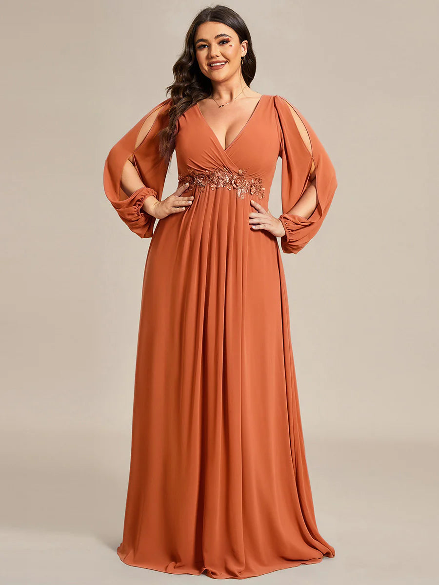 Wholesale Chiffon Plus Size Evening Dresses with Long Lantern Sleeves