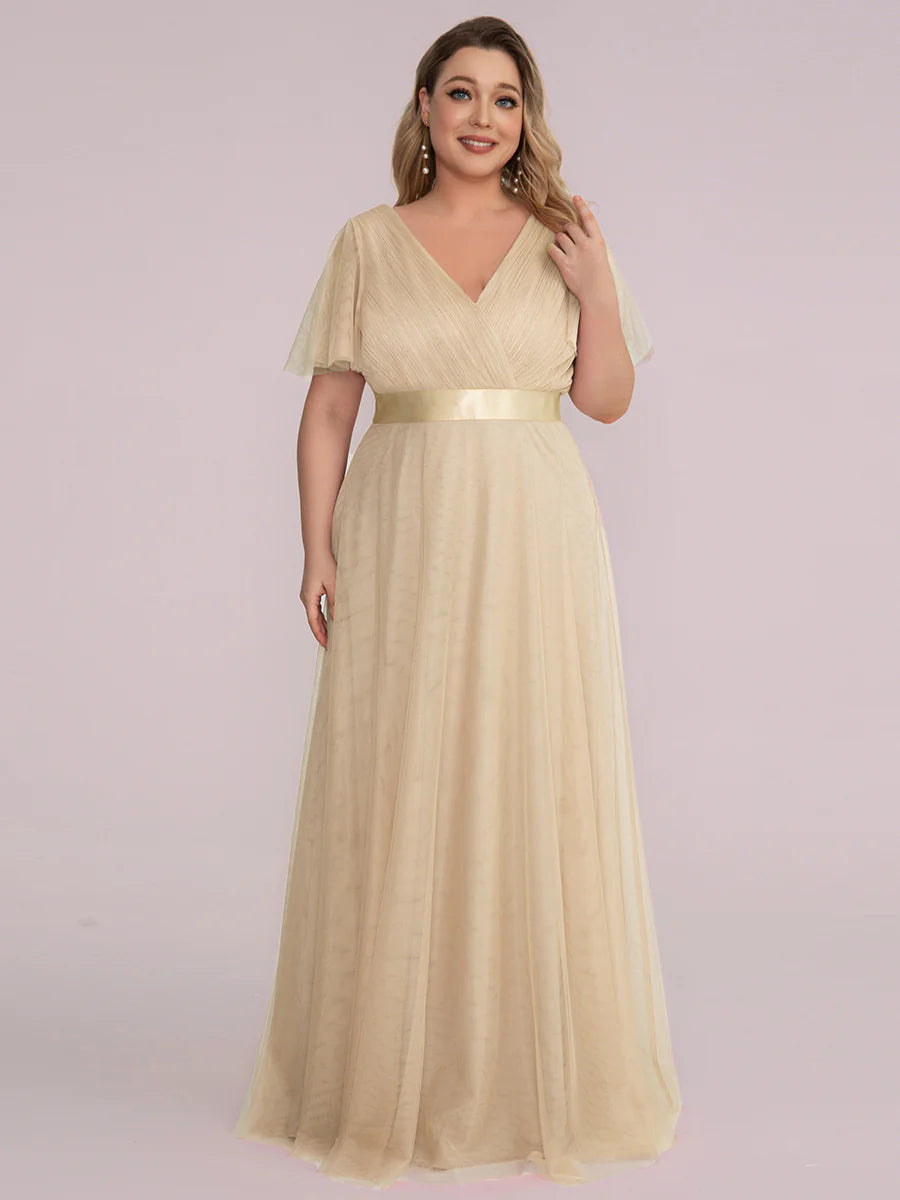 Plus Size Women's V-Neck Floor-Length Wholesale Bridesmaid Dresses