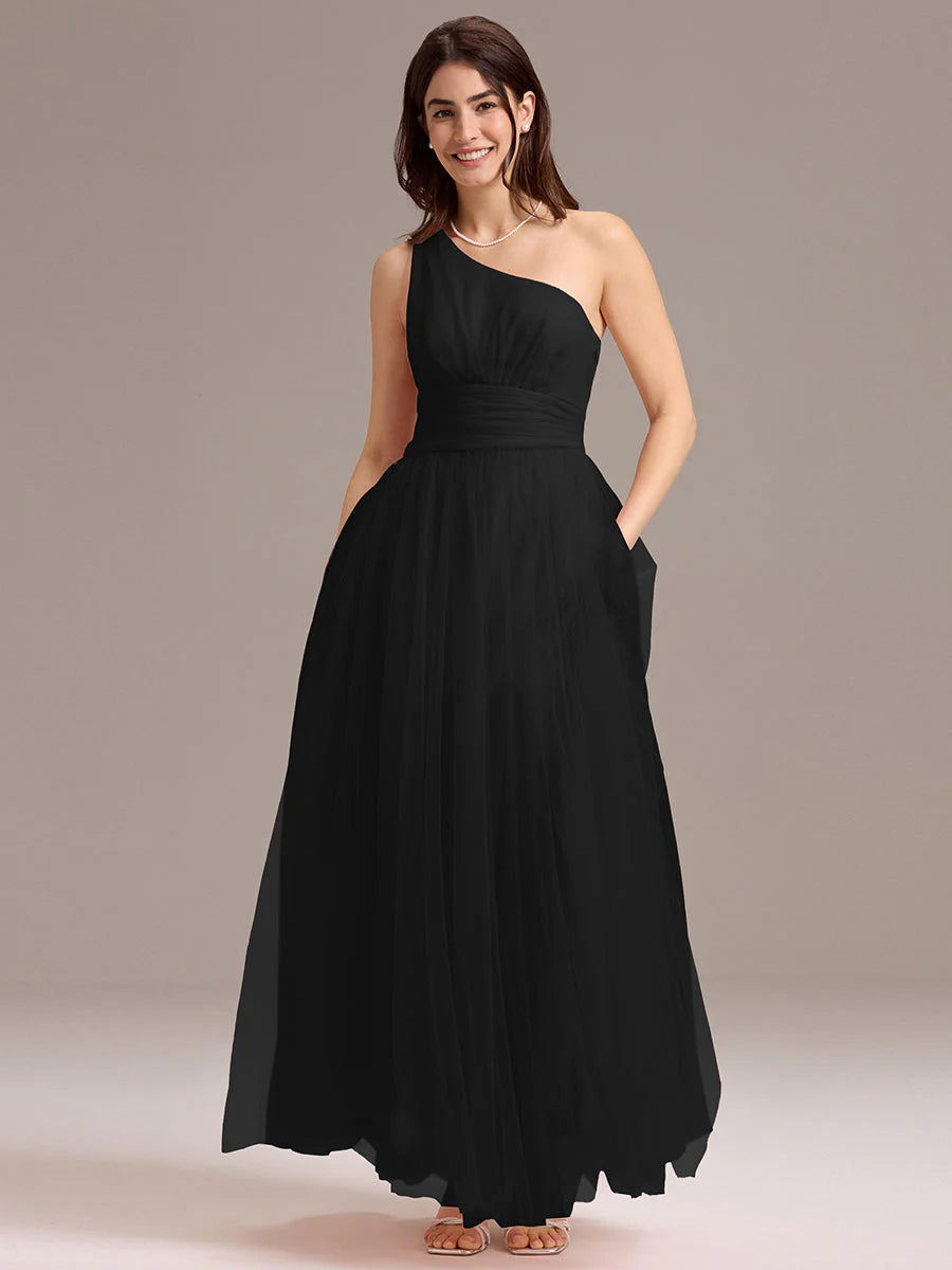 Custom Solutions Sleeveless Asymmetrical Pleated A-Line Floor Length Bridesmaid Dresses