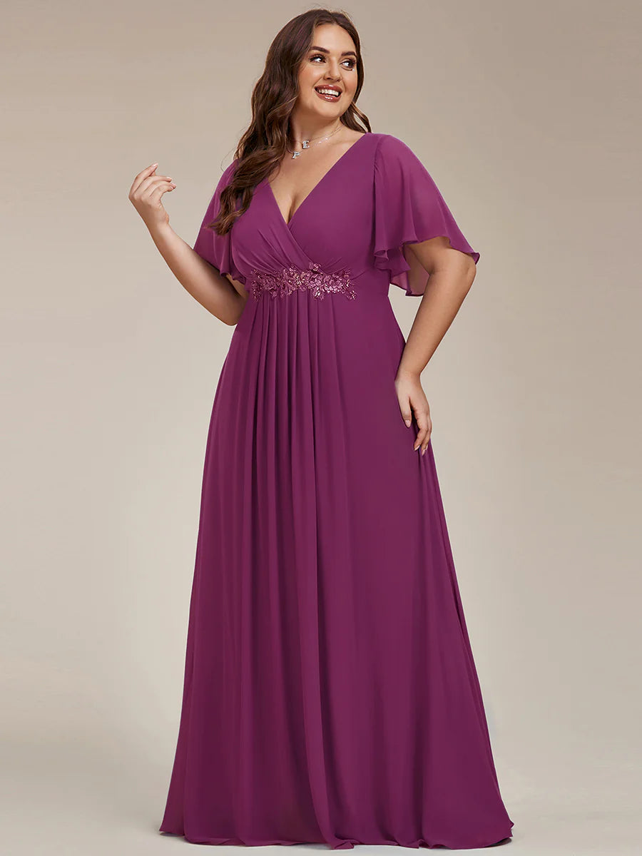 Plus V Neck Appliques Pleated Wholesale Bridesmaid Dresses