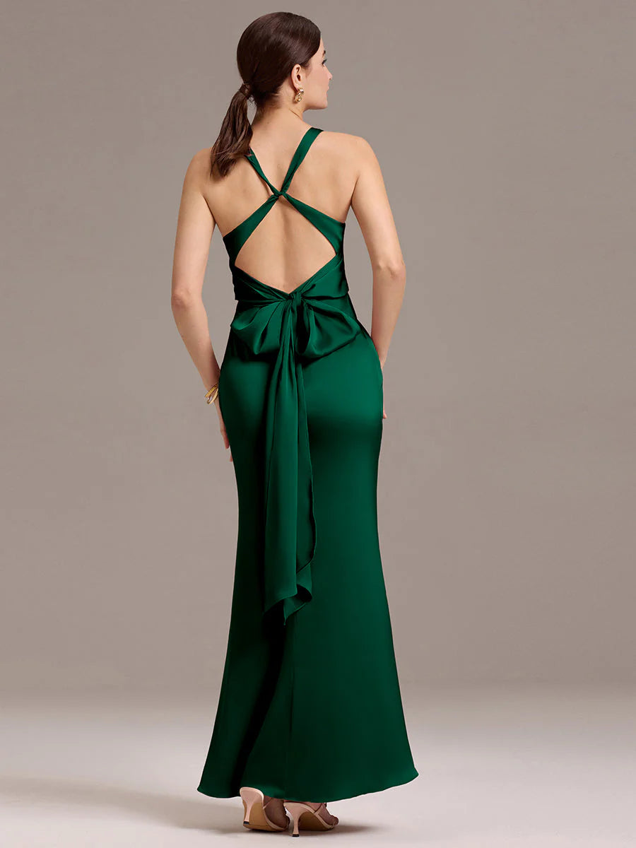 Custom Solutions Sleeveless Deep V-Neck Backless Mermaid Floor Length Bridesmaid Dresses