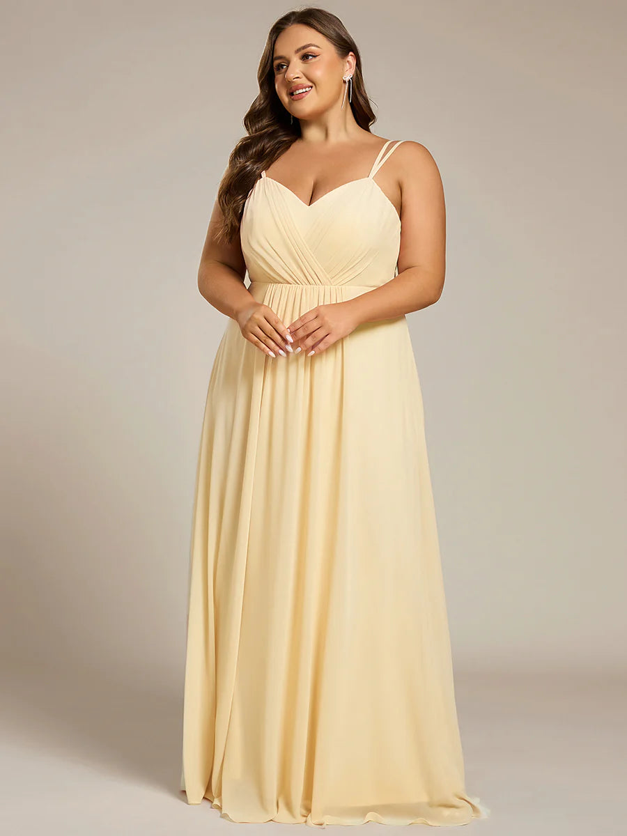 Plus Size Sleeveless V-Neck Appliques A-Line Floor Length Bridesmaid Dresses