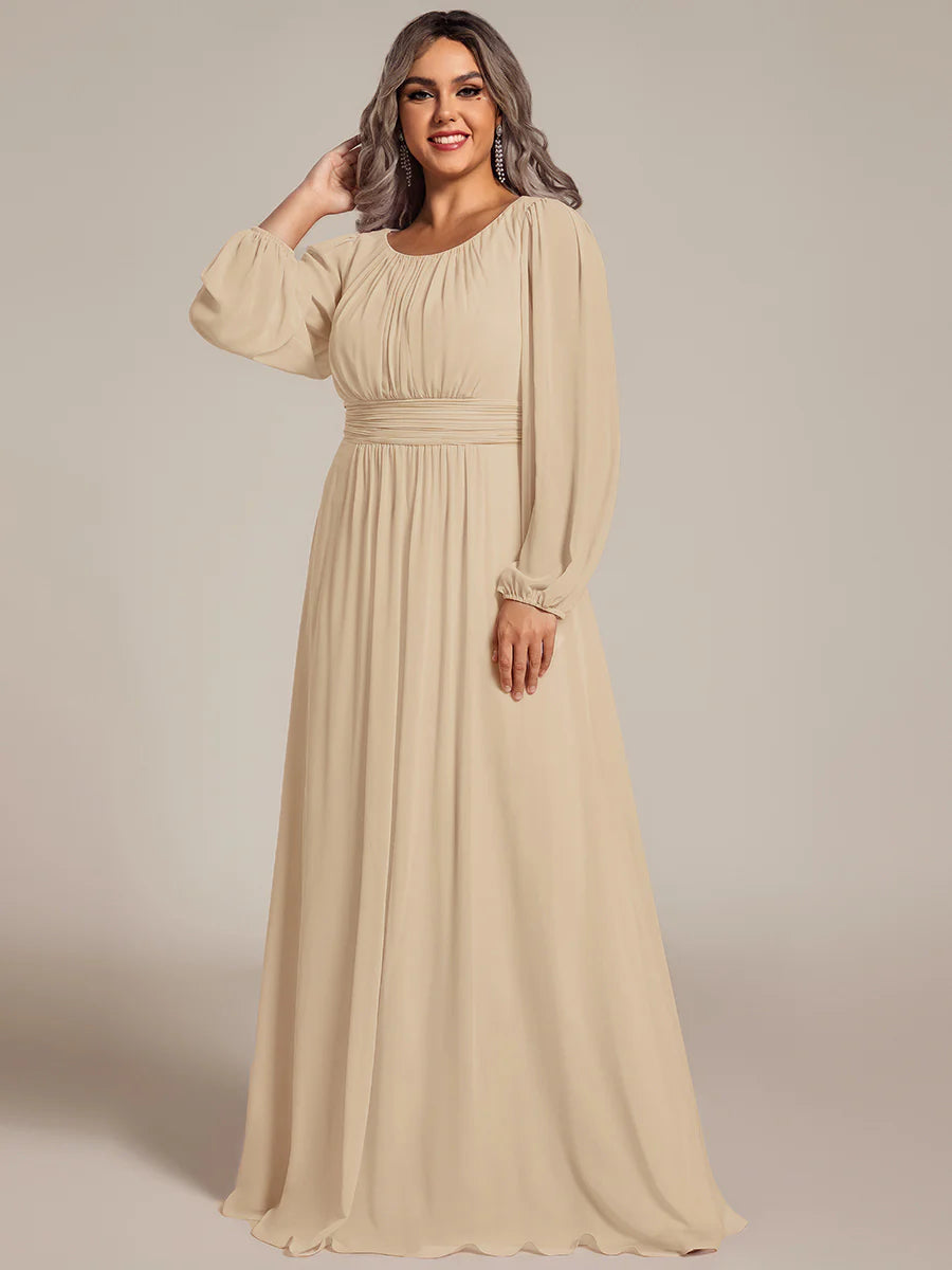 Plus Size Round Neck Wholesale Bridesmaid Dresses with Long Lantern Sleeves