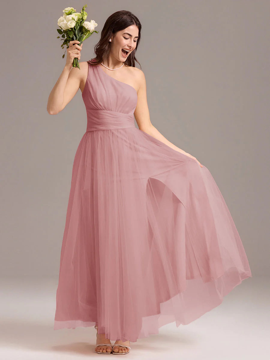 Custom Solutions Sleeveless Asymmetrical Pleated A-Line Floor Length Bridesmaid Dresses