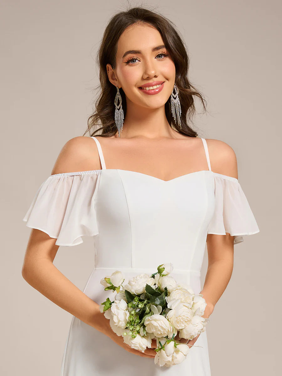 Wholesale High Split Chiffon Bridesmaid Dress With Spaghetti Straps