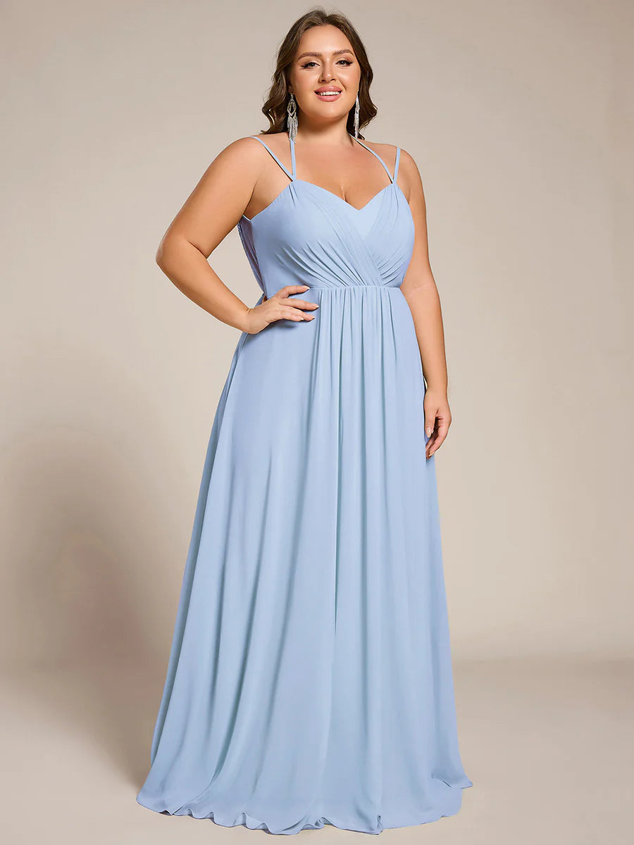 Plus Size Sleeveless V-Neck Appliques A-Line Floor Length Bridesmaid Dresses