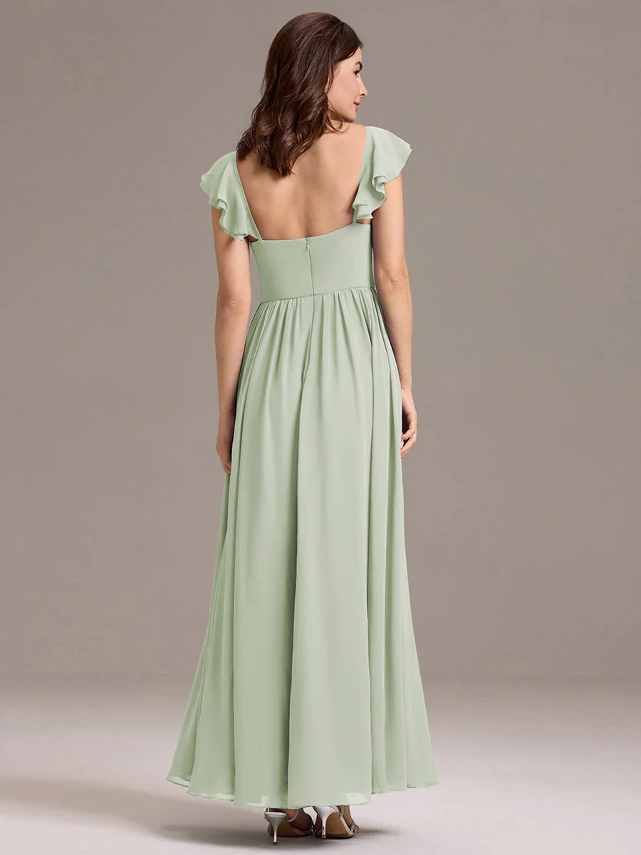 Custom Made Sleeveless One Shoulder Pleated A-Line Floor Length Bridesmaid Dresses
