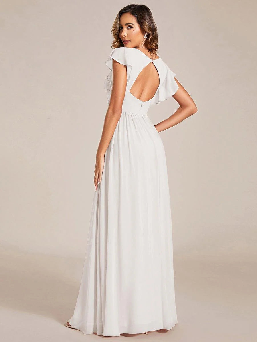 Ever LILYANA|Elegant V-Neck Open Back Ruffled Sleeves Chiffon Bridesmaid Dress