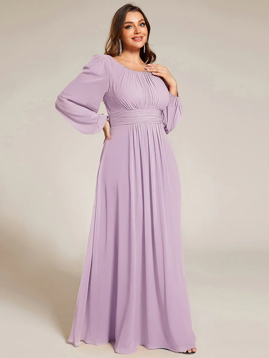 Plus Size Round Neck Wholesale Bridesmaid Dresses with Long Lantern Sleeves