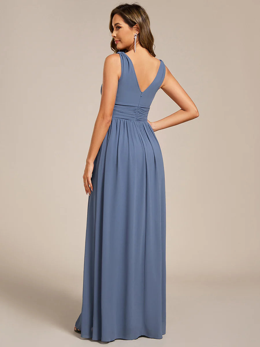 Elegant Double V-Neck Maxi Long Wholesale Bridesmaid Dresses