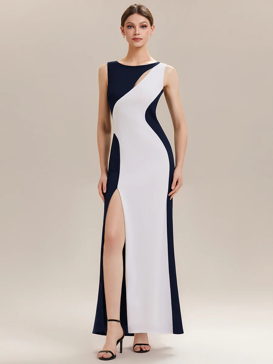 Commercial Wholesale Strapless High Stretch Bodycon Round Neck Maxi Wedding Guest Dress