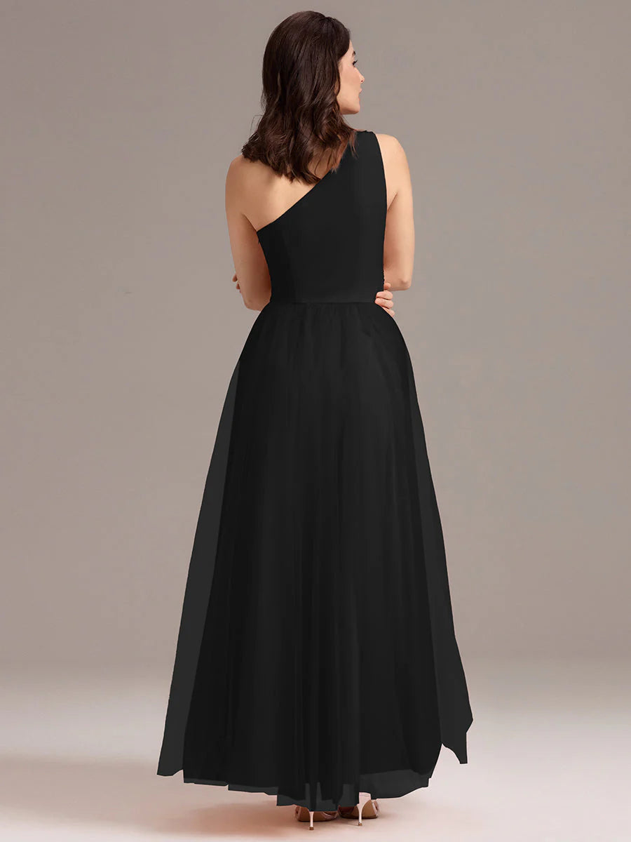 Custom Solutions Sleeveless Asymmetrical Pleated A-Line Floor Length Bridesmaid Dresses