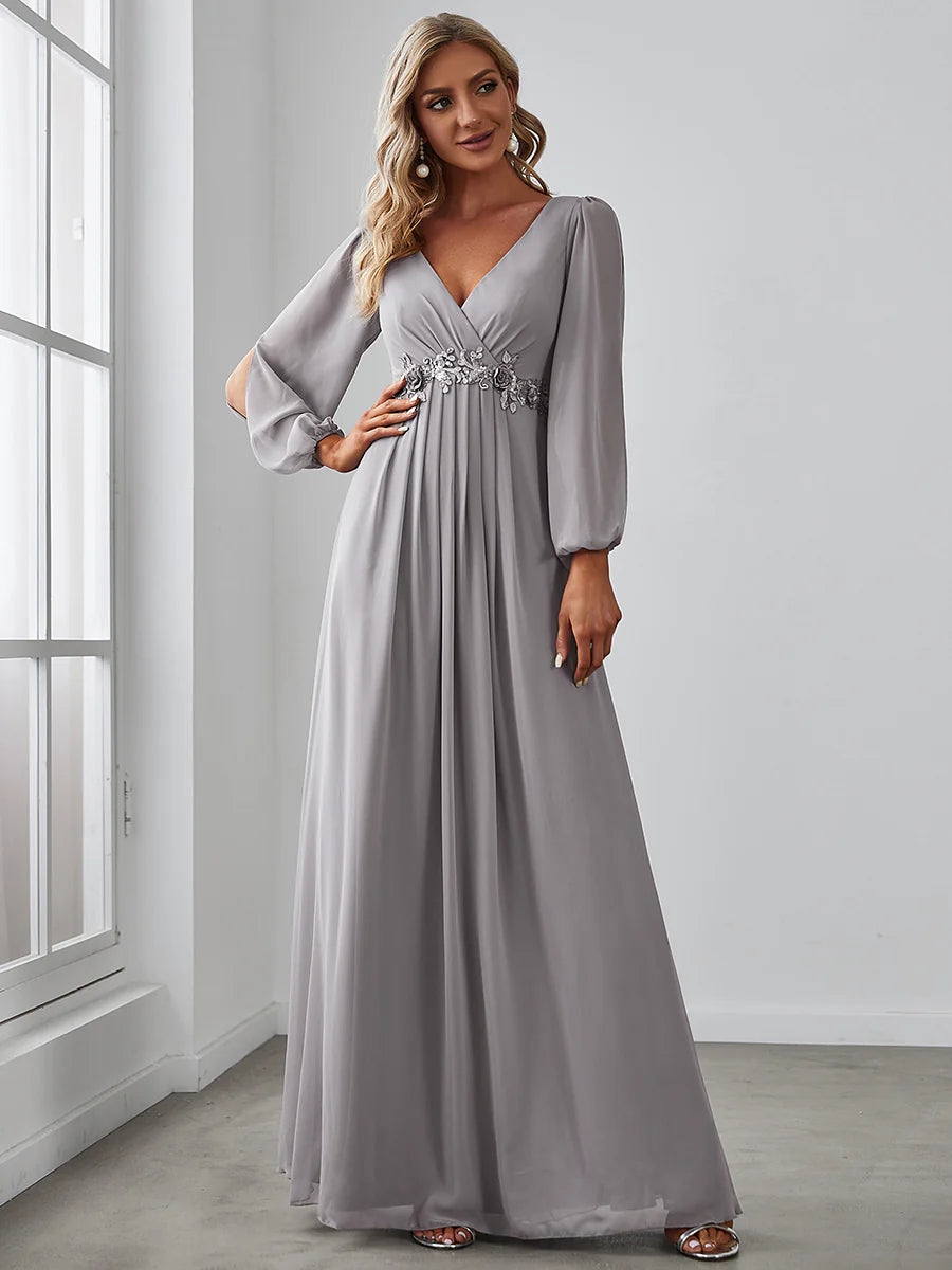 Floor Length Long Lantern Sleeves Wholesale Formal Dresses