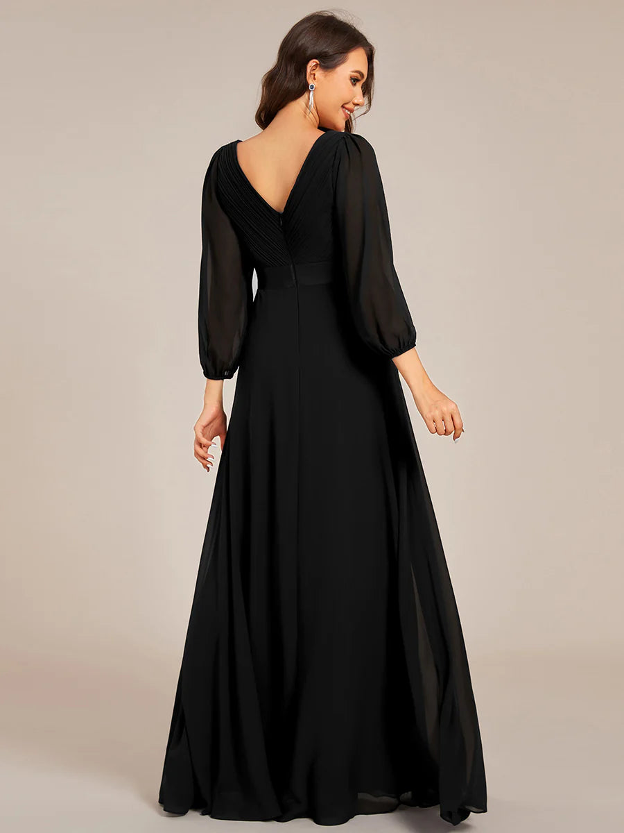 Classical Floor Length Long Sleeves Empire Waist Chiffon Evening Dresses