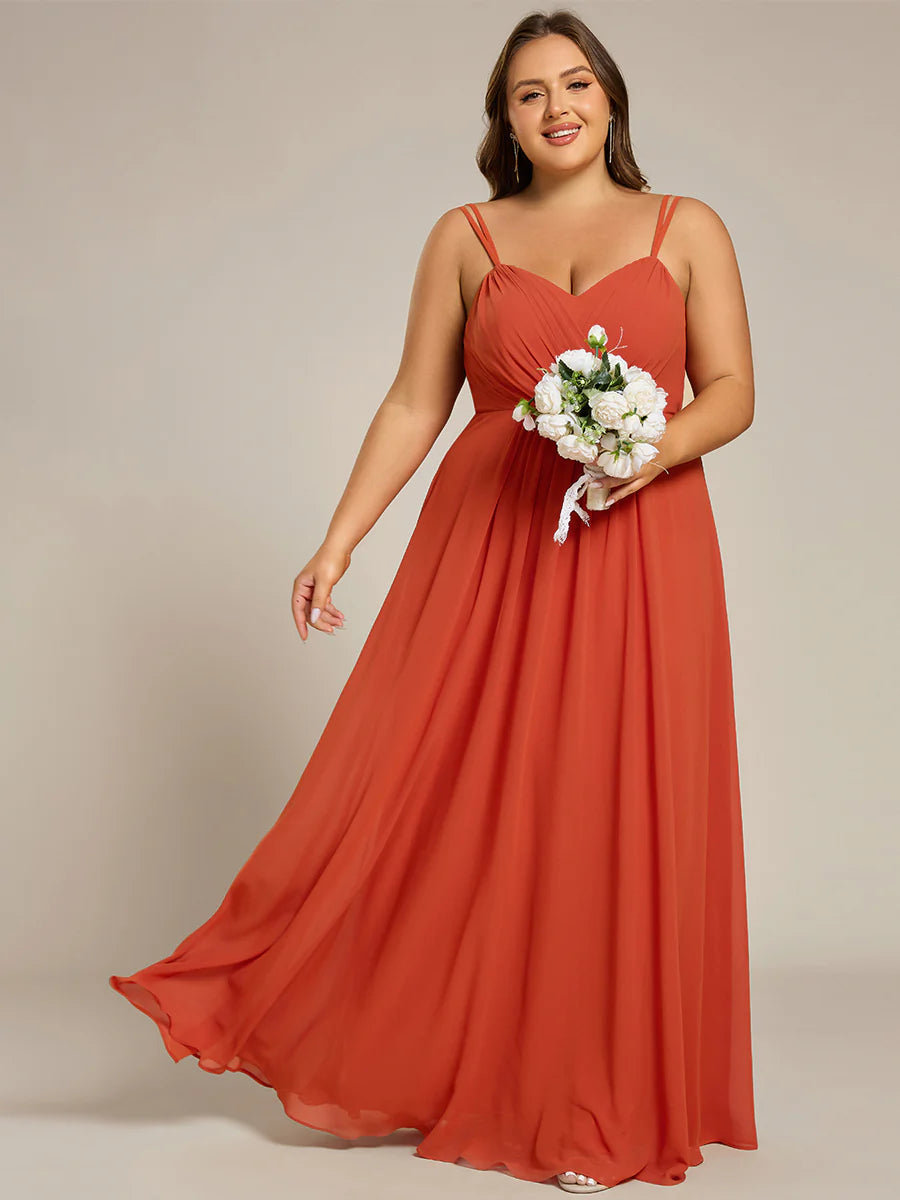 Plus Size Sleeveless V-Neck Appliques A-Line Floor Length Bridesmaid Dresses