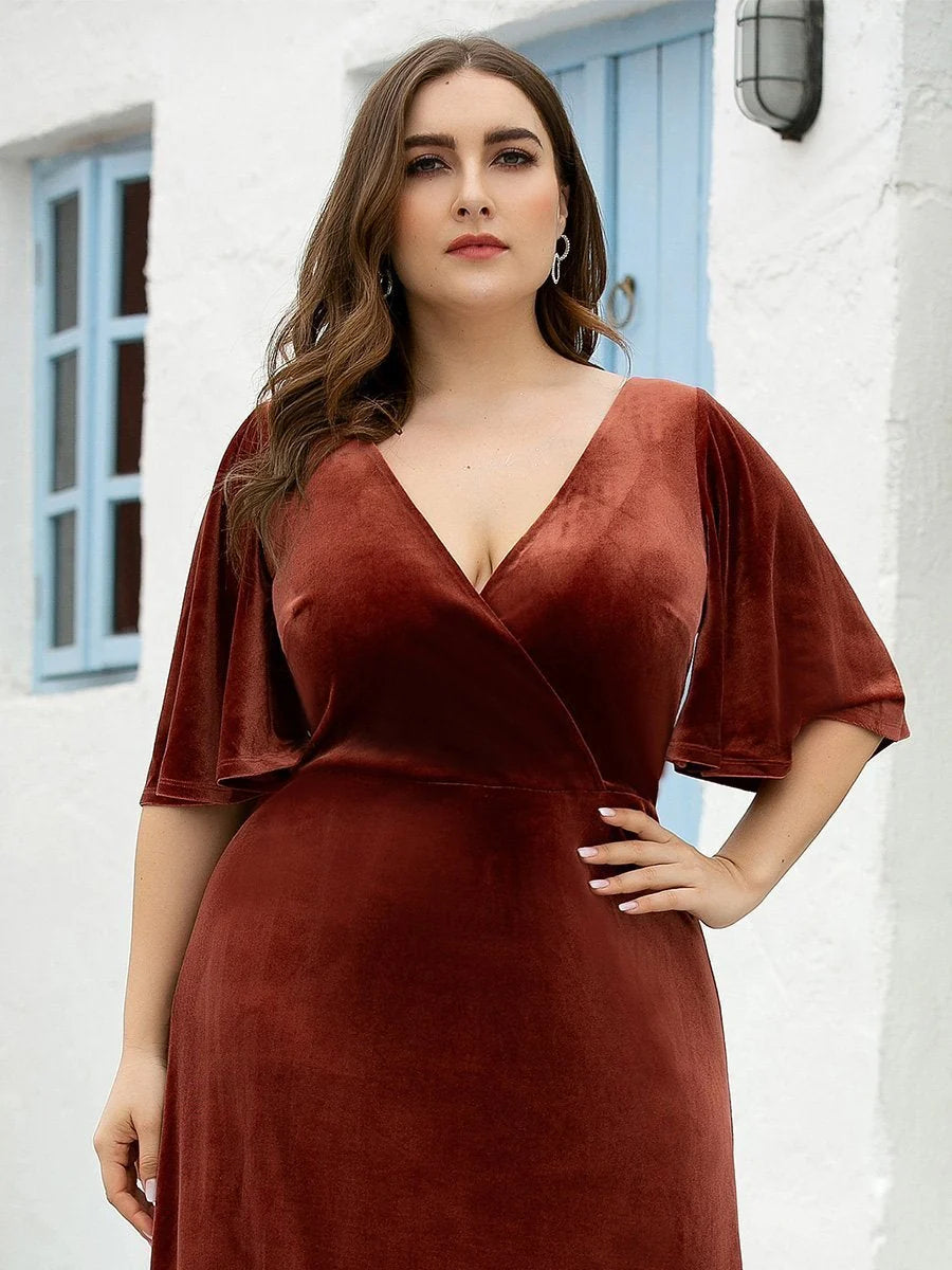 Vintage Plus Size Maxi Long Velvet Evening Dresses For Women