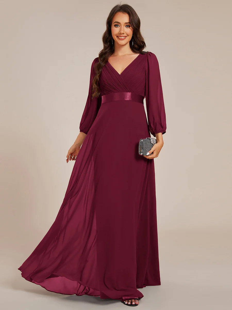 Classical Floor Length Long Sleeves Empire Waist Chiffon Evening Dresses