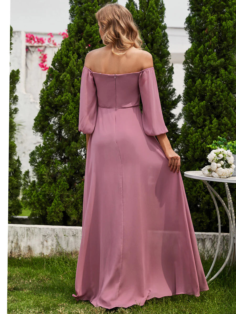 Chiffon Maxi Long One Shoulder Wholesale Evening Dresses With Lantern Sleeves