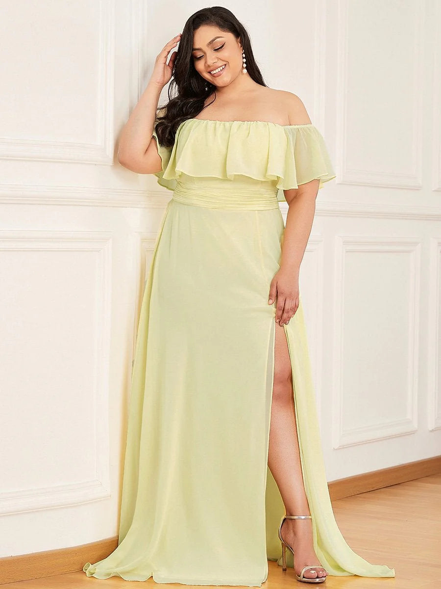 Women's Plus Size Ruffle Thigh Split Wholesale Bridesmaid Dresses