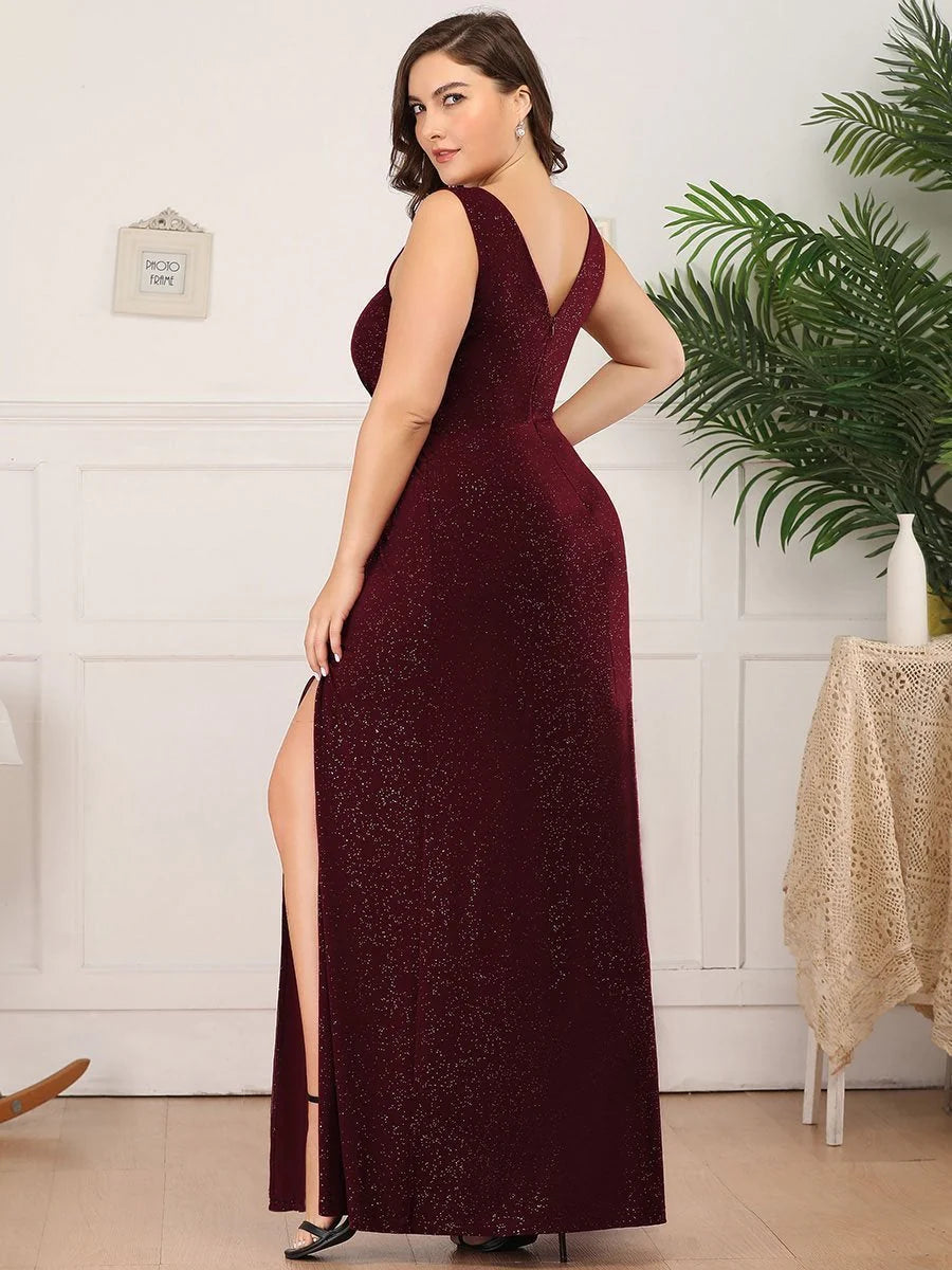 Floor Length V Neck Shimmery Wholesale Evening Dresses With Side Split