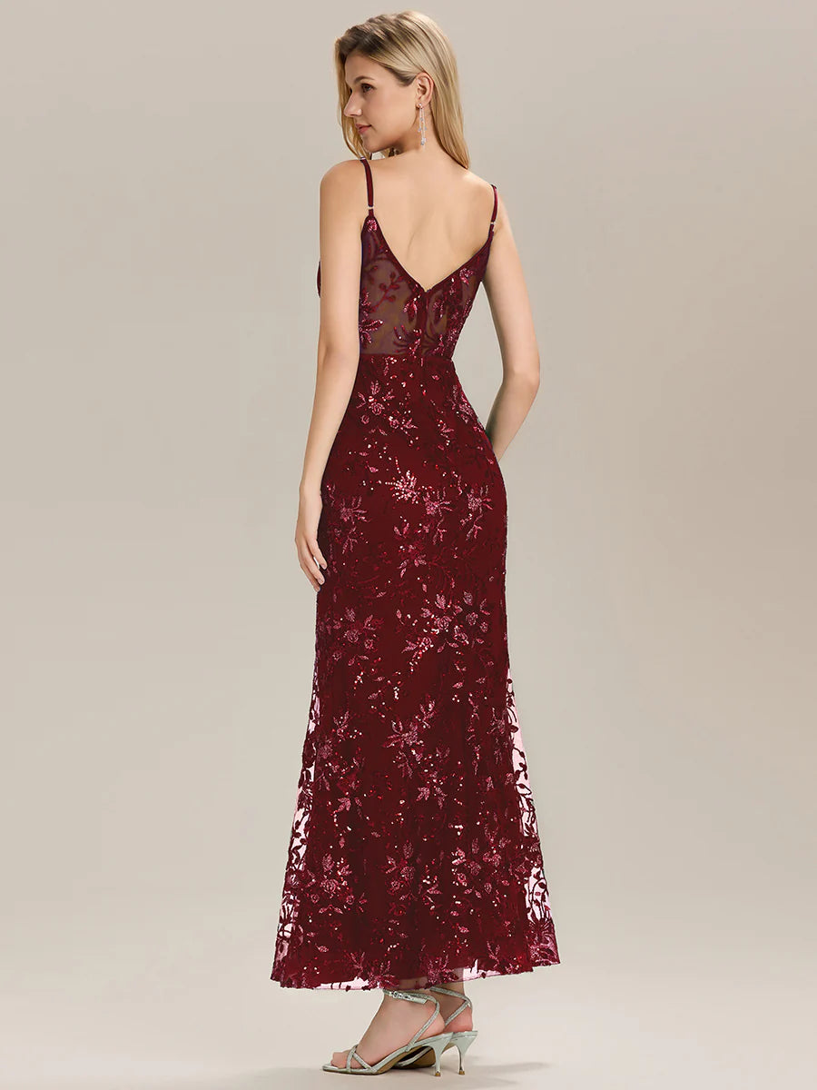 Sleeveless Deep V-Neck Backless Sequin Fishtail Evening Dresses