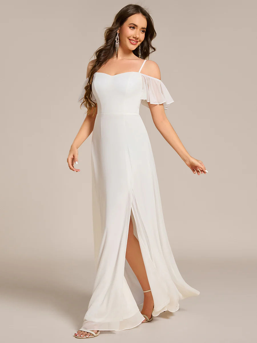 Wholesale High Split Chiffon Bridesmaid Dress With Spaghetti Straps