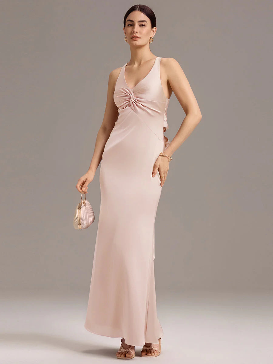 Custom Solutions Sleeveless Deep V-Neck Backless Mermaid Floor Length Bridesmaid Dresses