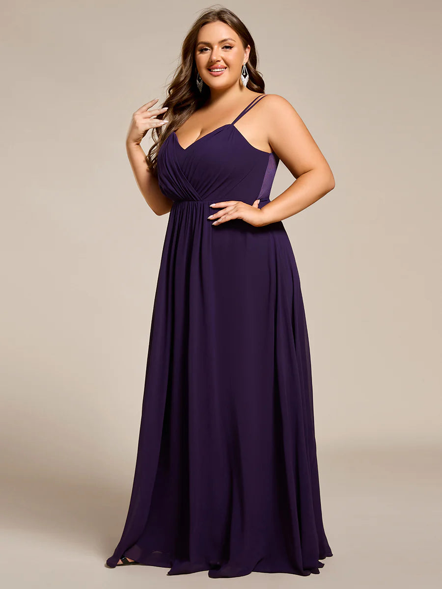 Plus Size Sleeveless V-Neck Appliques A-Line Floor Length Bridesmaid Dresses