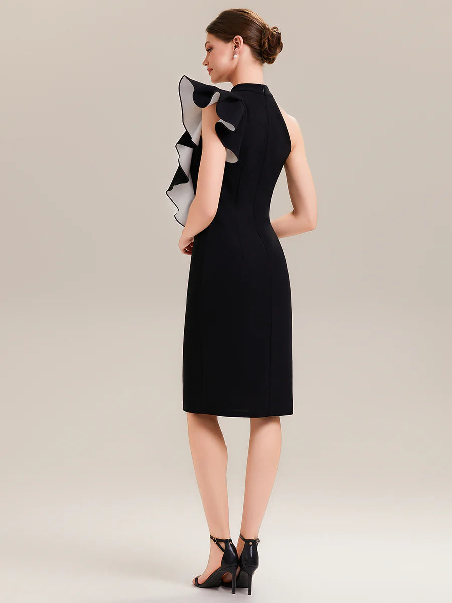 Wholesale Strapless Ruffled High Stretch Sheath Round Neck Knee Length Wedding Guest Dresses