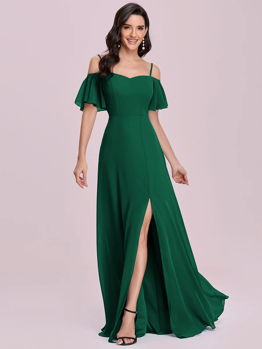 Wholesale High Split Chiffon Bridesmaid Dress With Spaghetti Straps