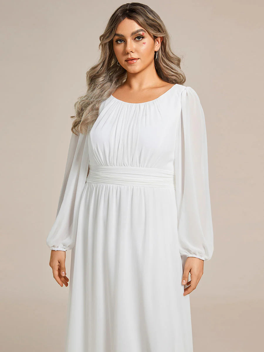 Plus Size Round Neck Wholesale Bridesmaid Dresses with Long Lantern Sleeves