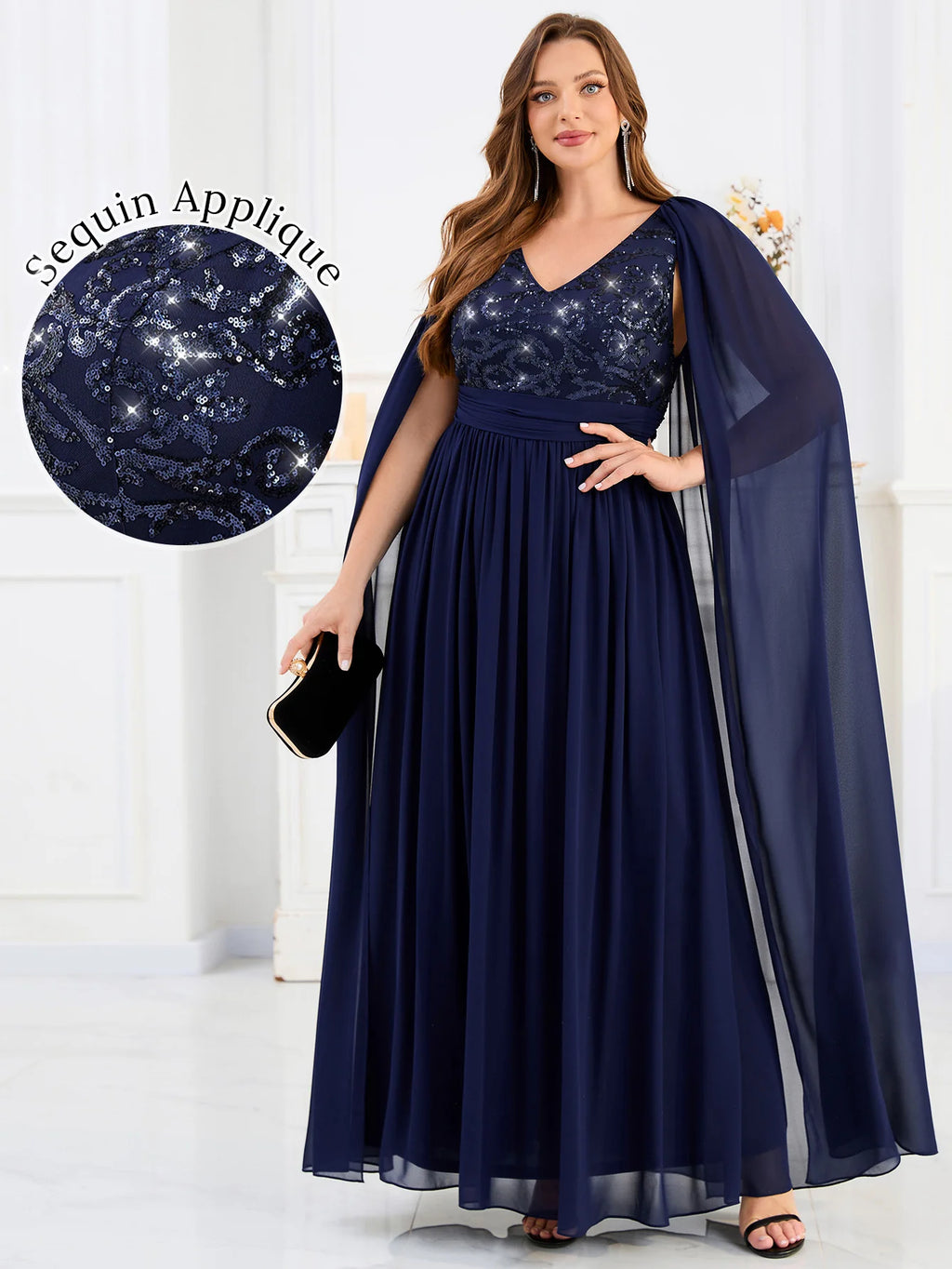 Bulk Wholesale Evening Sequin Chiffon Dresse with Sequin Applique