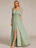 Elegant Bowknot Sleeveless Side Split Floor Length Chiffon Bridesmaid Dresses