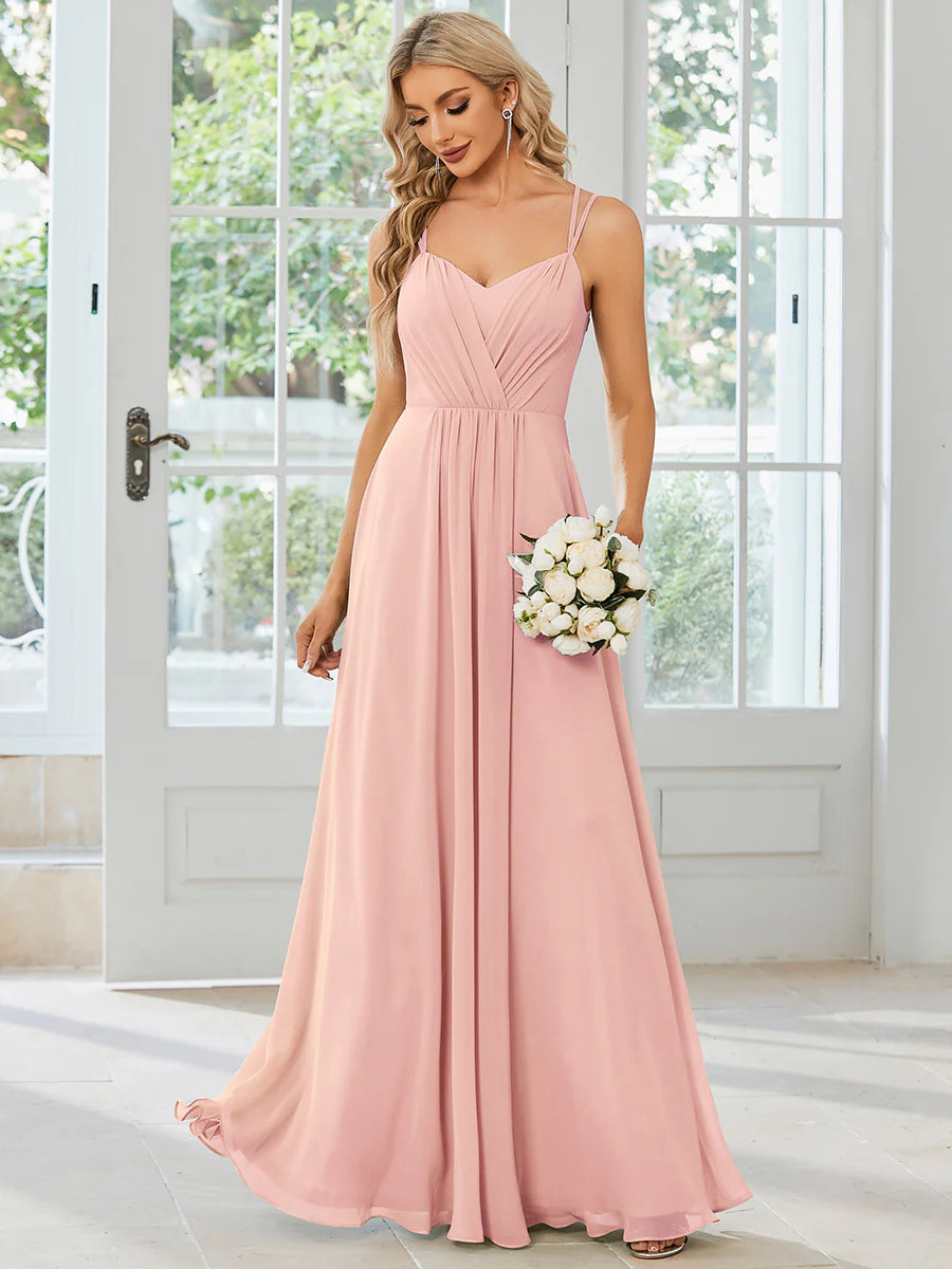 Lace V Back Chiffon Wholesale Bridesmaid Dresses