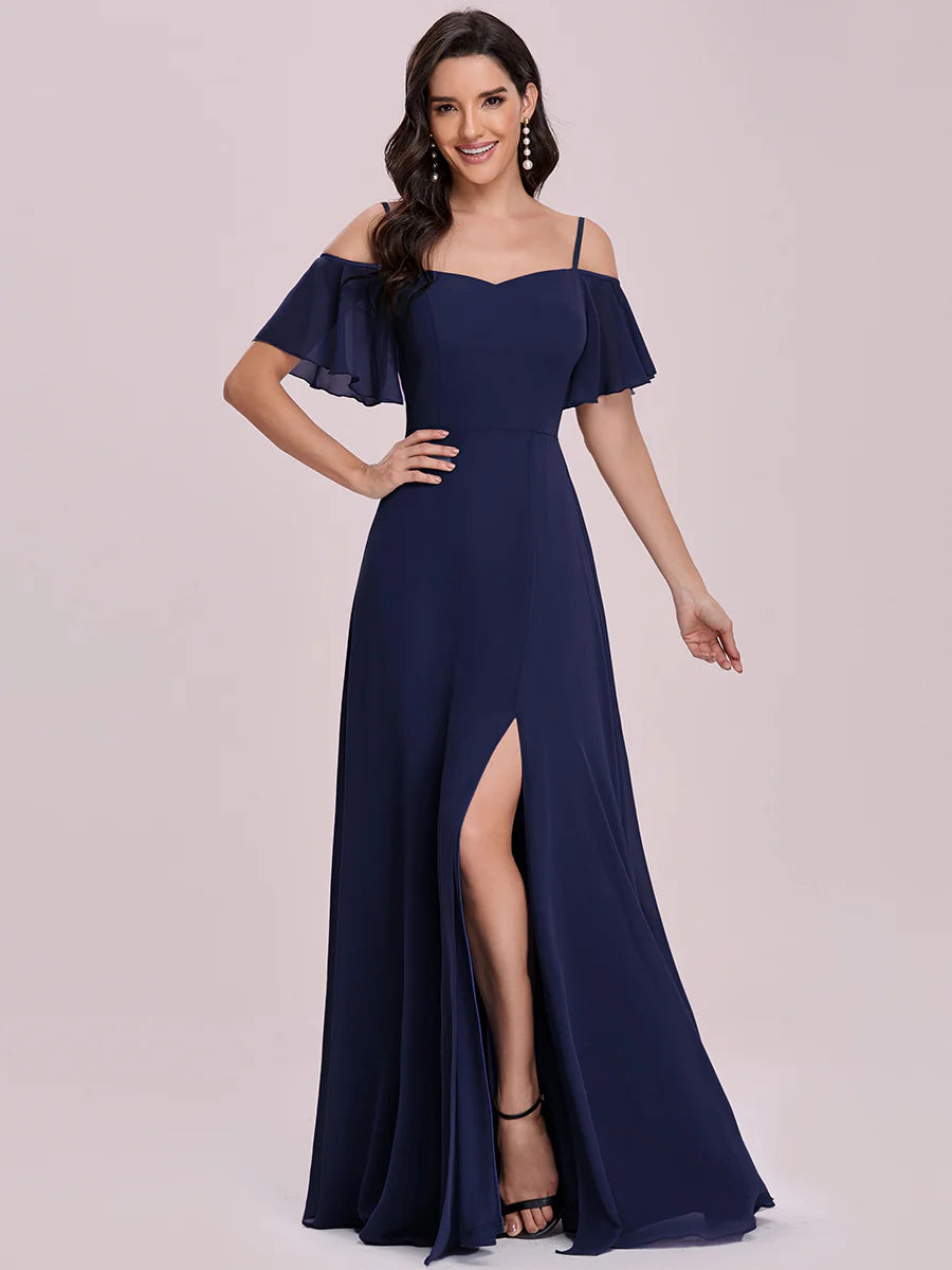 Wholesale High Split Chiffon Bridesmaid Dress With Spaghetti Straps