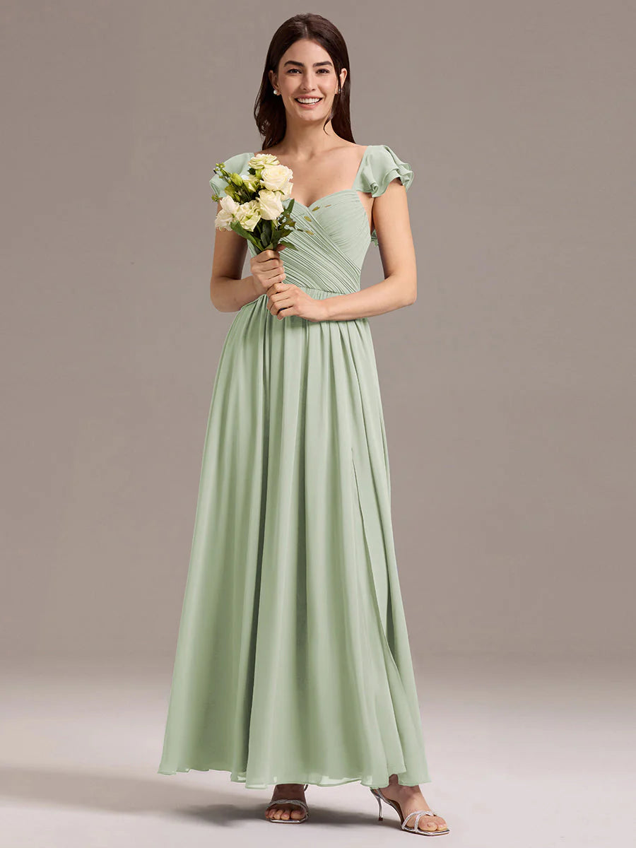 Custom Made Sleeveless One Shoulder Pleated A-Line Floor Length Bridesmaid Dresses