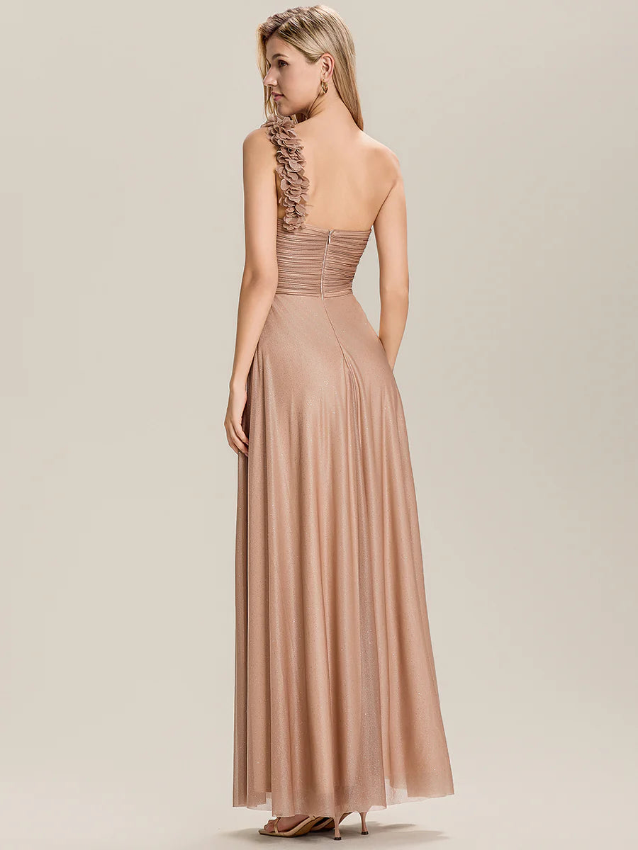 Sleeveless Floral Pleated Backless A-Line Floor Length Bridesmaid Dresses