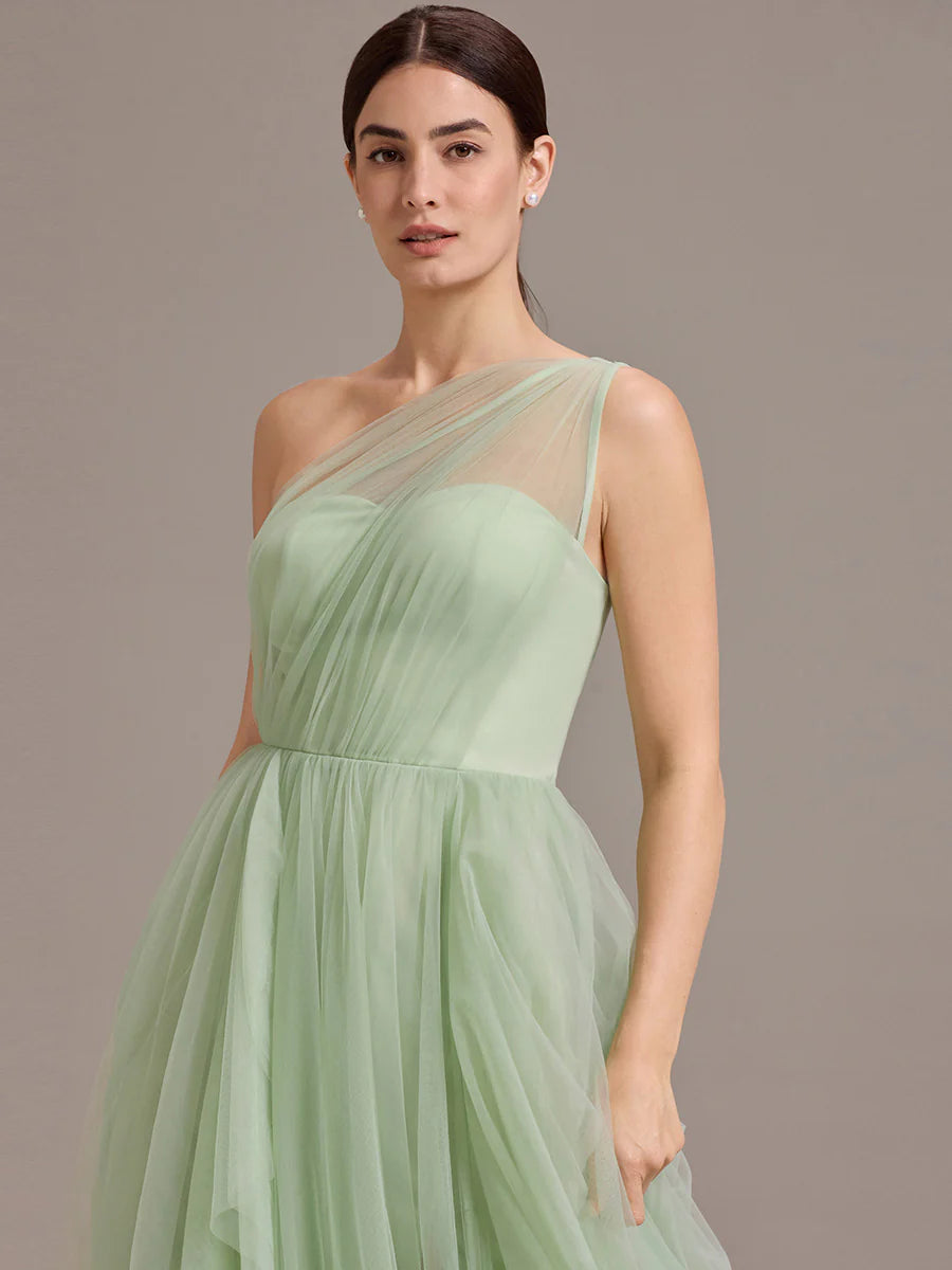 Sleeveless Asymmetrical A-Line Floor Length Dress with Thigh-High Slit, Bridesmaid Dresses