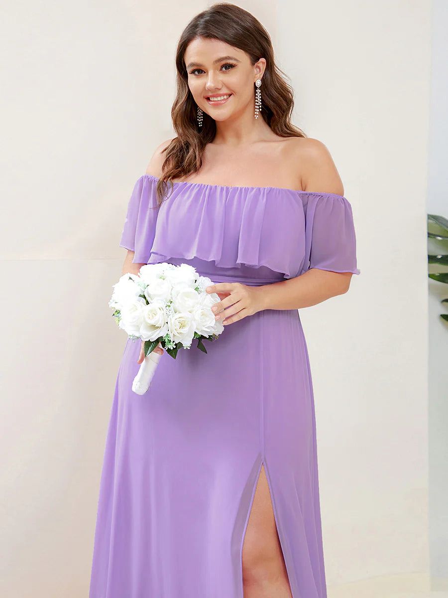 Women's Plus Size Ruffle Thigh Split Wholesale Bridesmaid Dresses