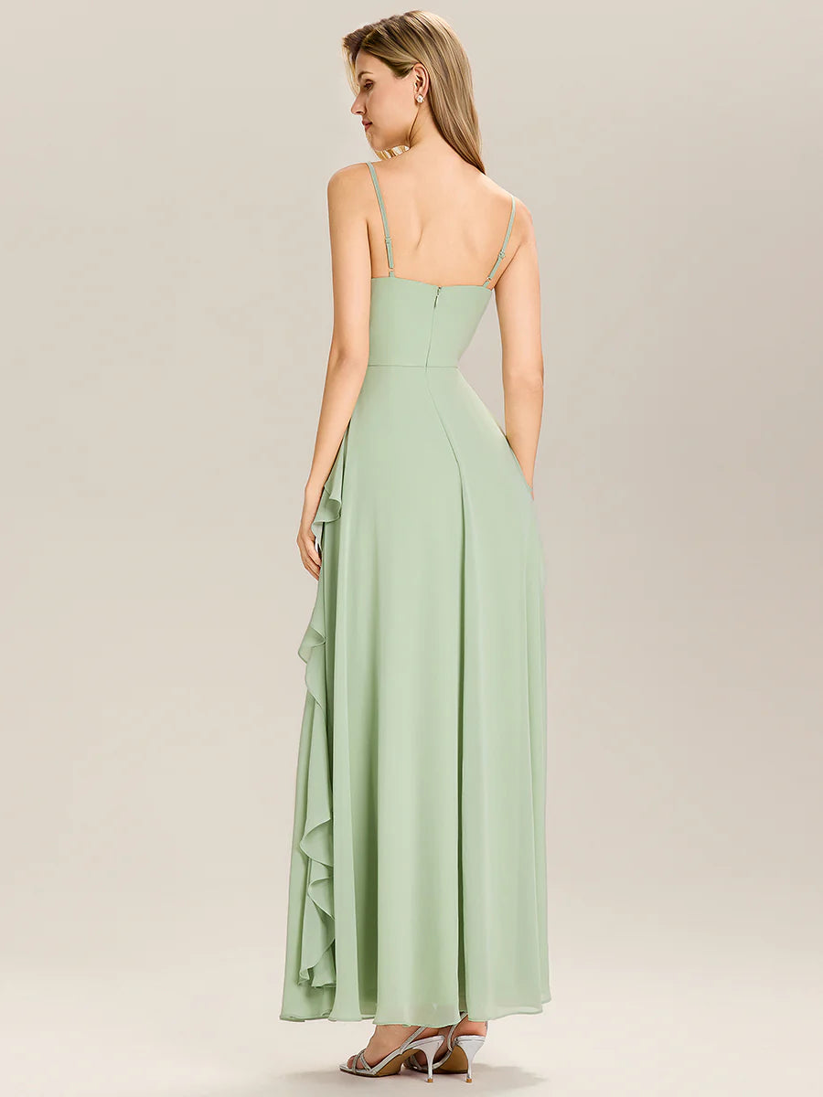 Sleeveless Deep V-Neck Non-Stretch A-Line Floor Length Bridesmaid Dresses