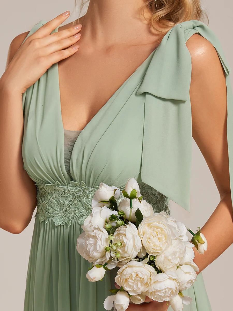 Elegant Bowknot Sleeveless Side Split Floor Length Chiffon Bridesmaid Dresses