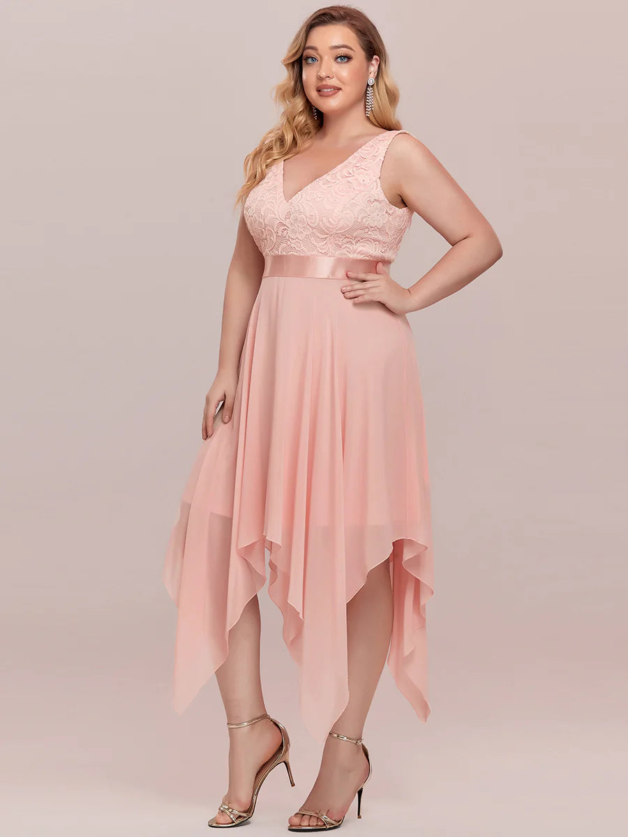 Plus Size Deep V Neck Asymmetrical Hem Sleeveless Wholesale Dresses