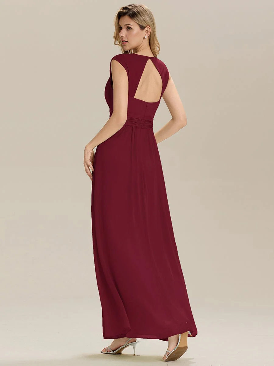 Custom Made Sleeveless Pleated Deep V-Neck A-Line Floor Length Dress; Bridesmaid Dresses