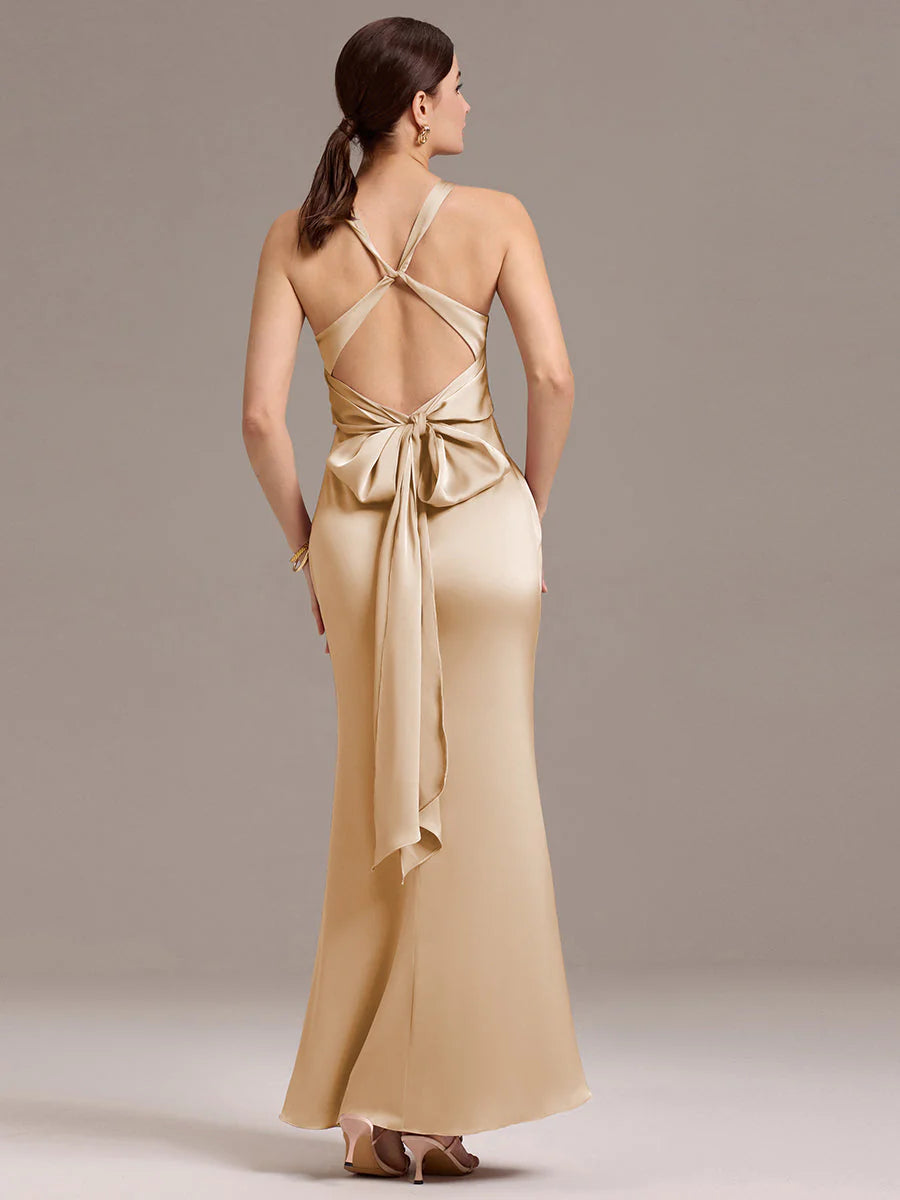 Custom Solutions Sleeveless Deep V-Neck Backless Mermaid Floor Length Bridesmaid Dresses