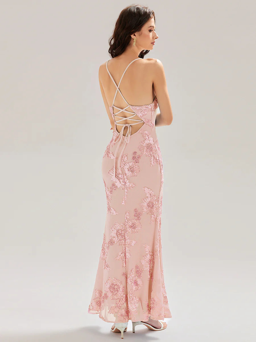 Adjustable Spaghetti Strap Backless Fishtail Maxi Evening Dresses