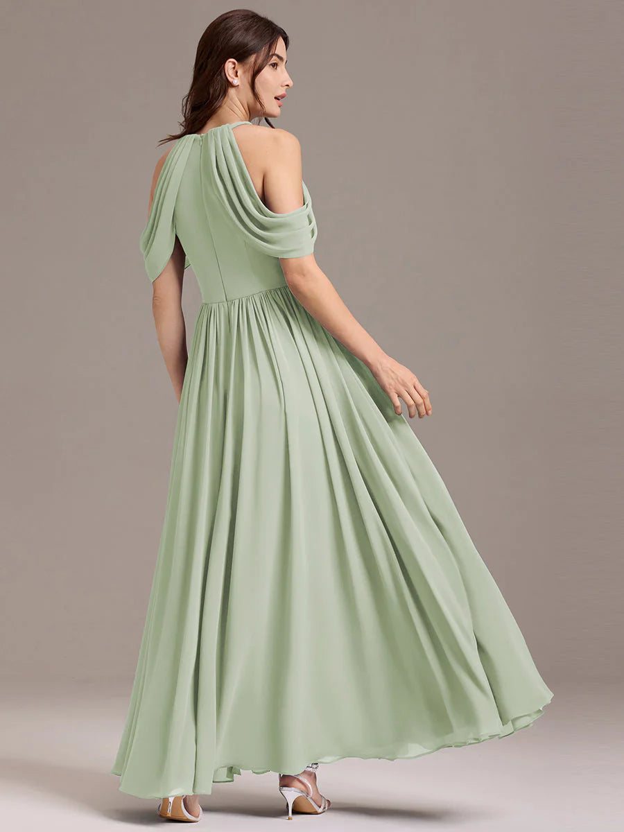 Mass Customization Sleeveless Cold Shoulder A-Line Floor Length Non-Stretch Bridesmaid Dresses
