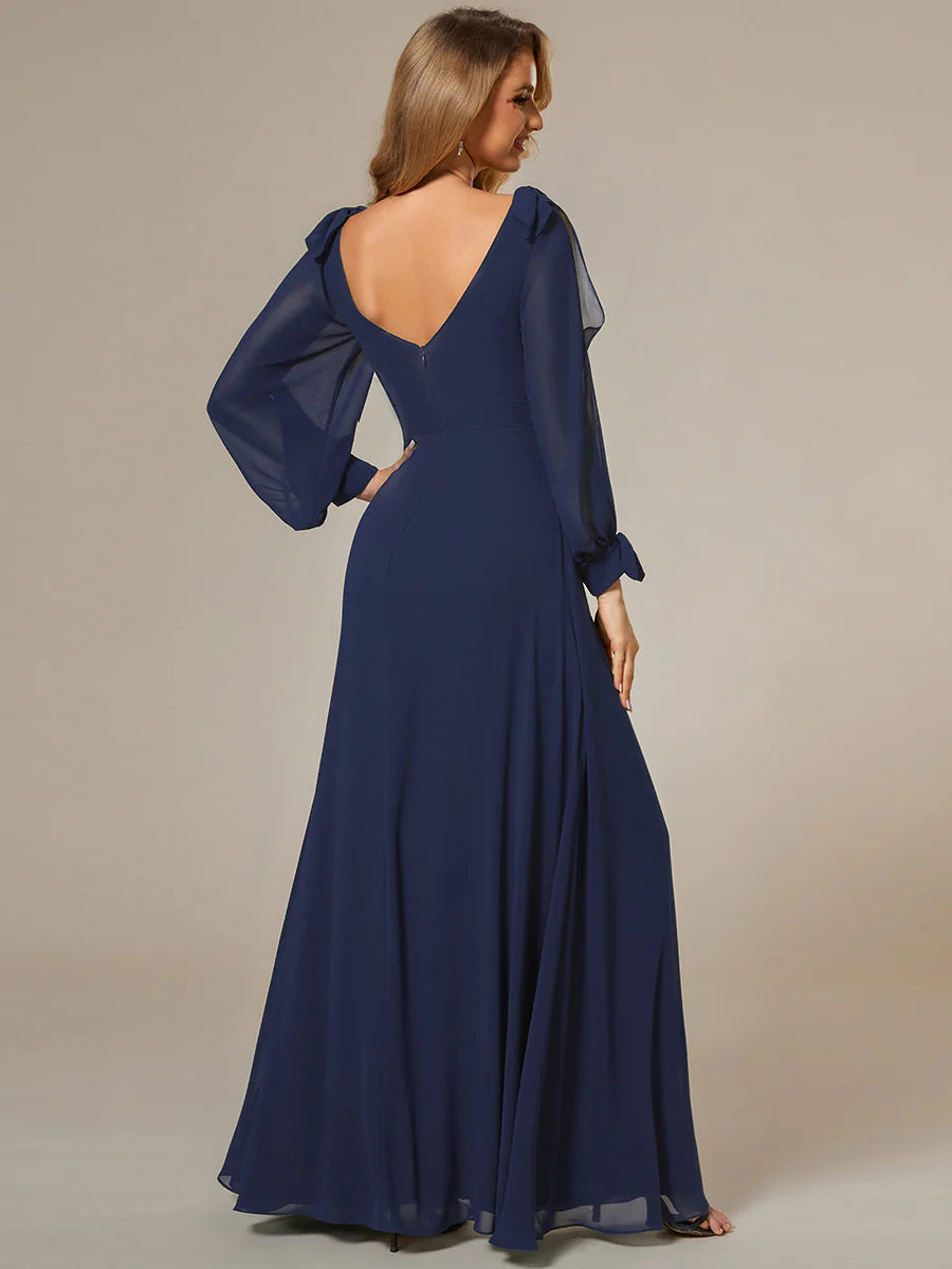 A Line V Neck Wholesale Bridesmaid Dresses With High Split