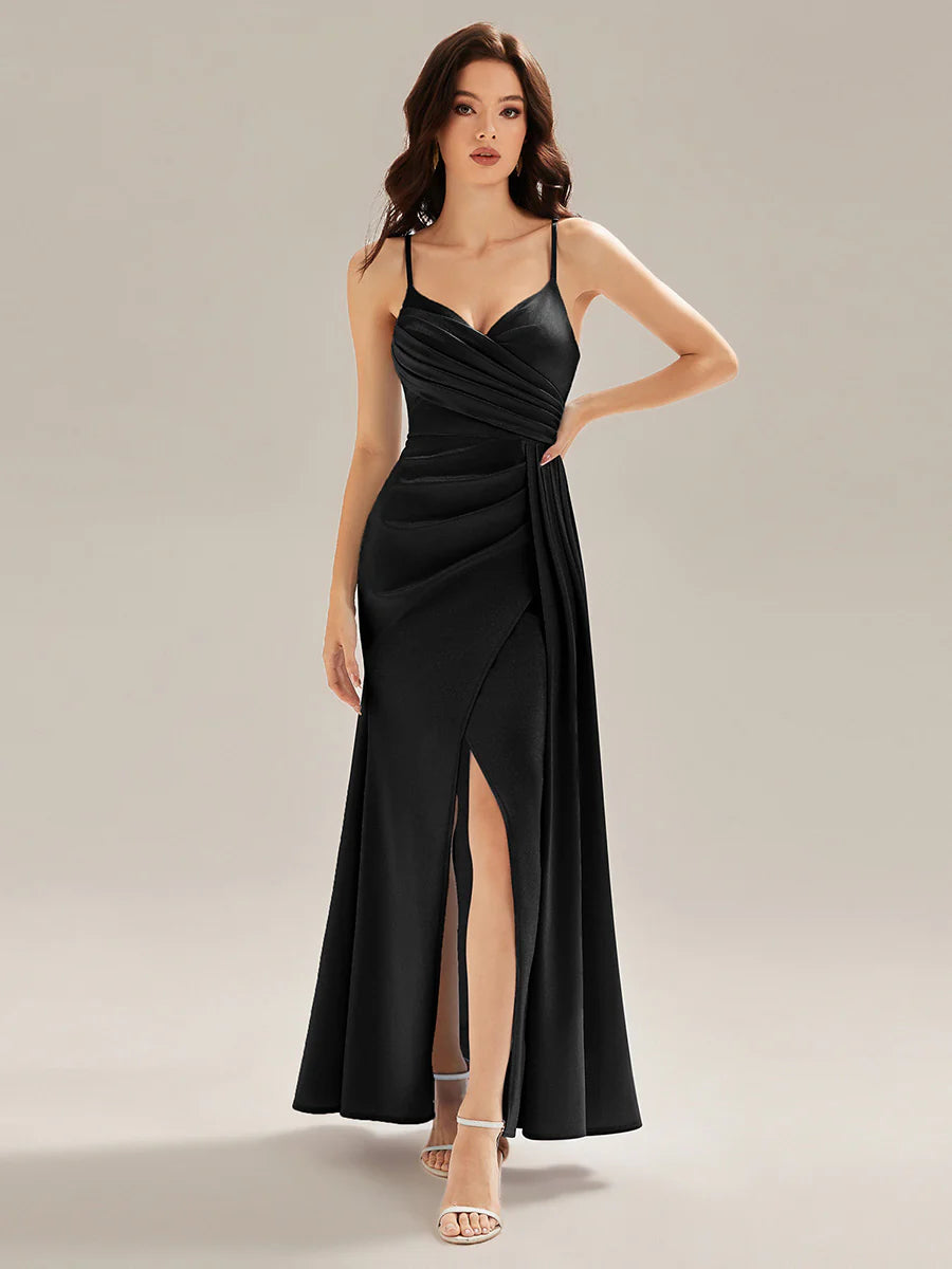 Sleeveless Deep V-Neck Gathered Jumpsuit with Flowing Ribbons Evening Dresses