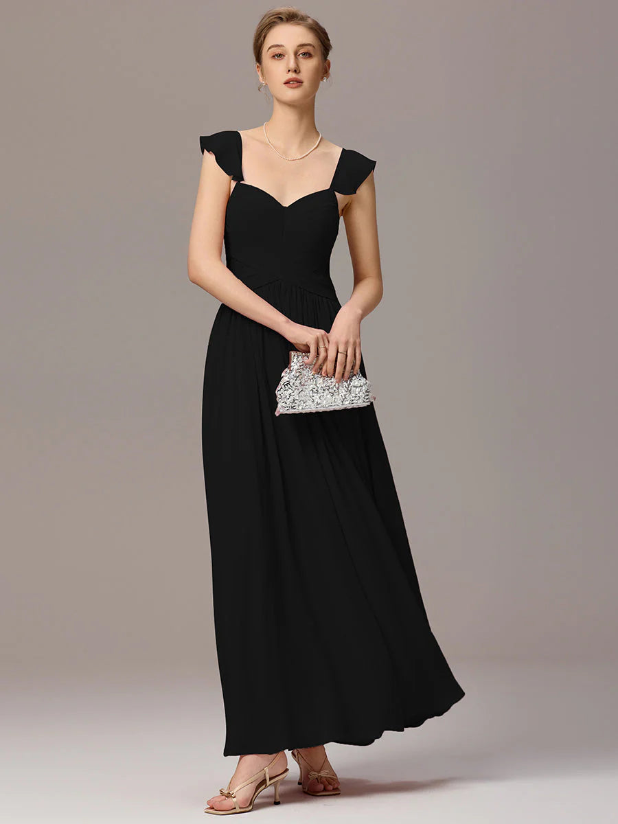 Wholesale Custom Made Back-Tie Pleated Ruffles Sleeves Bridesmaid Dress