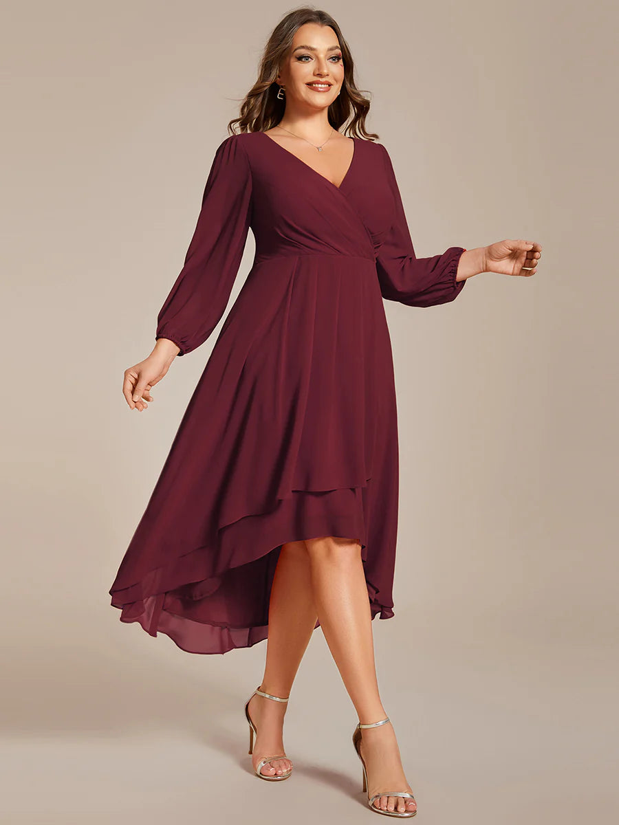 Plus Size Knee-Length Homecoming Cocktail Dresses With Long Sleeves
